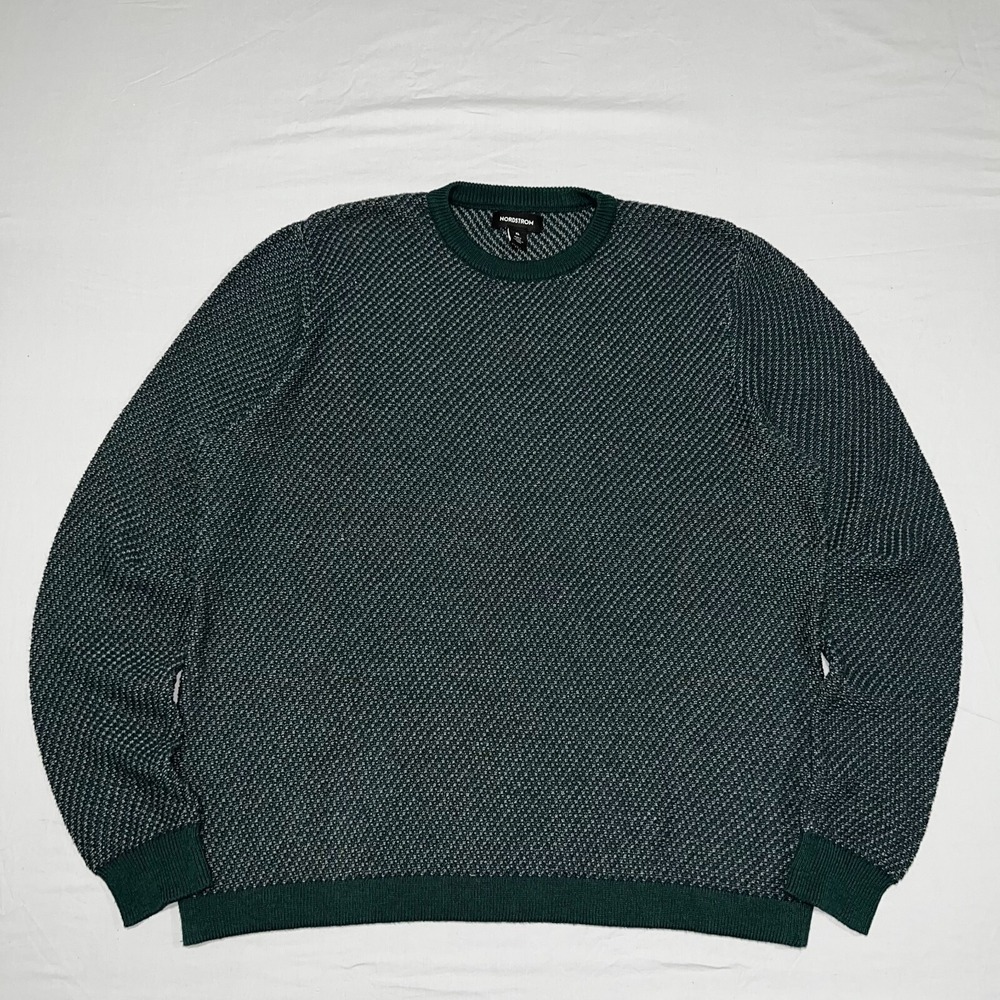 Nordstrom Men's Textured Crew Neck Pullover Sweater Green Heavyweight XL Career